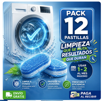 pack de 12 Pastillas Limpia Lavadora